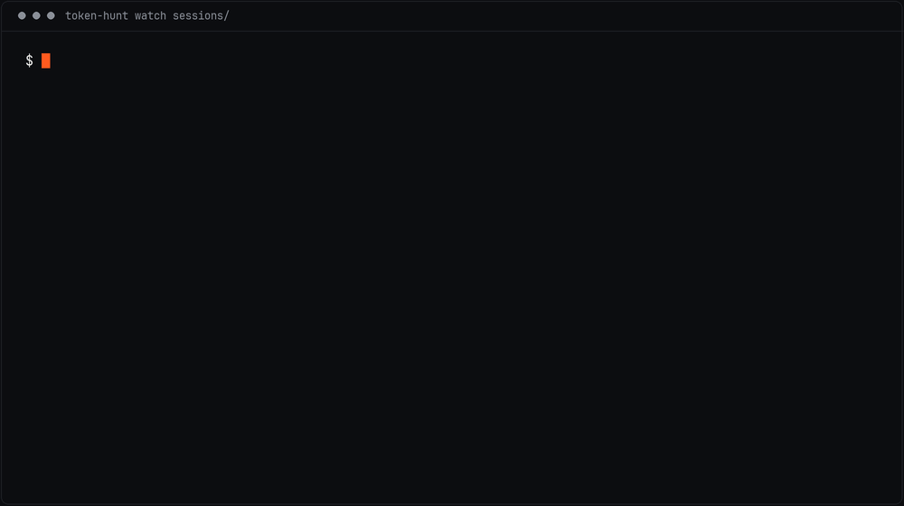 token-hunt watch catching an Anthropic API key leak in real time, then scan reporting the finding with a rotate URL